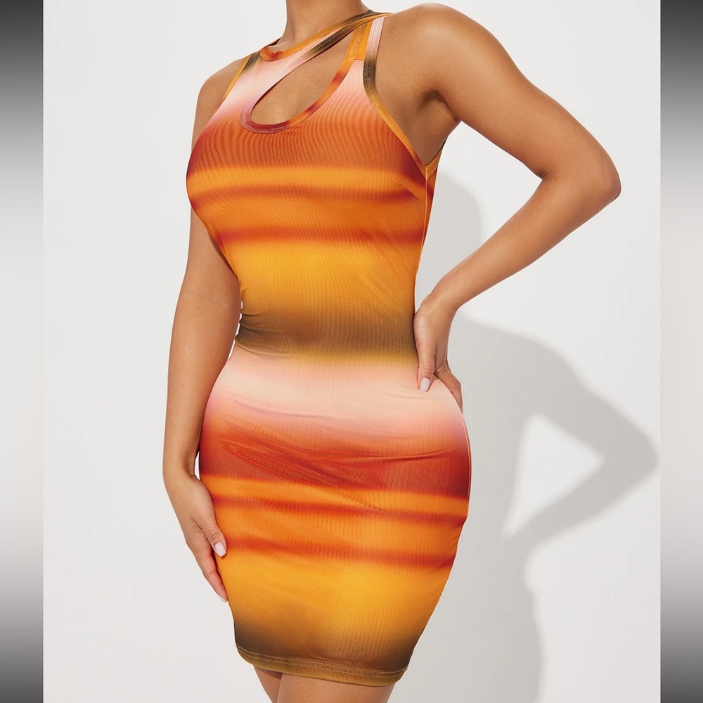 Sunset Seeking Mesh Mini Dress - Orange/combo